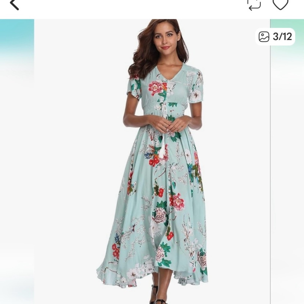 Elegant Floral Maxi Dress - Light Blue - Picture 2 of 7